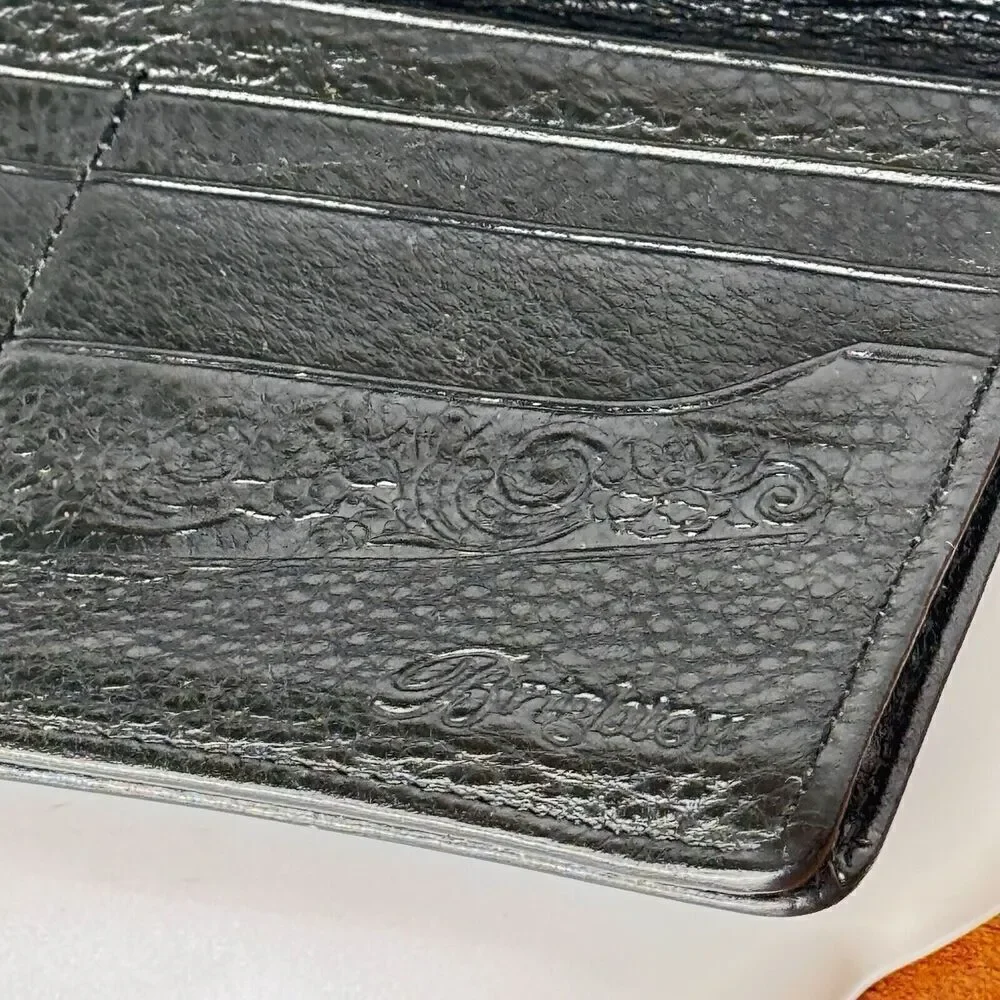 BRIGHTON Wallet Organizer Black Genuine Leather Croc Embossed Silver Accent